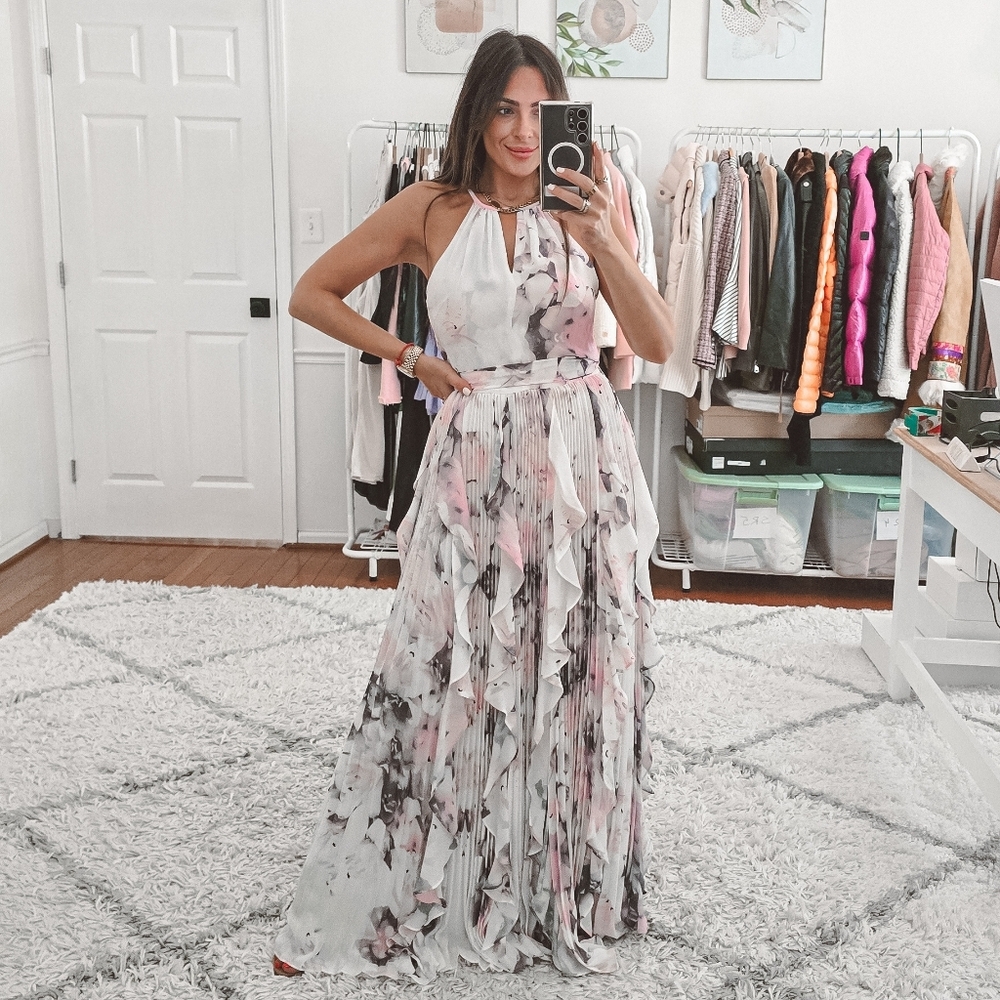 Parker black printed sleevless pleated ruffle maxi dress Size 2 - Picture 2 of 13